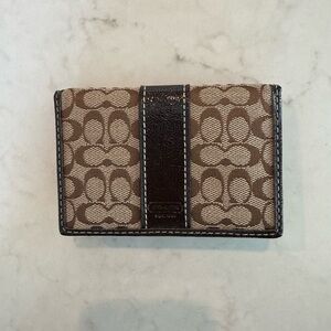 Coach Signature Brown Bi-Fold Leather Credit Card Holder